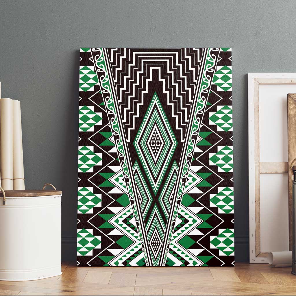 Green Aotearoa Tukutuku and Poutama Motif Canvas Wall Art LT03 - Polynesian Pride