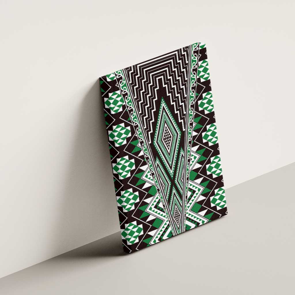Green Aotearoa Tukutuku and Poutama Motif Canvas Wall Art LT03 - Polynesian Pride