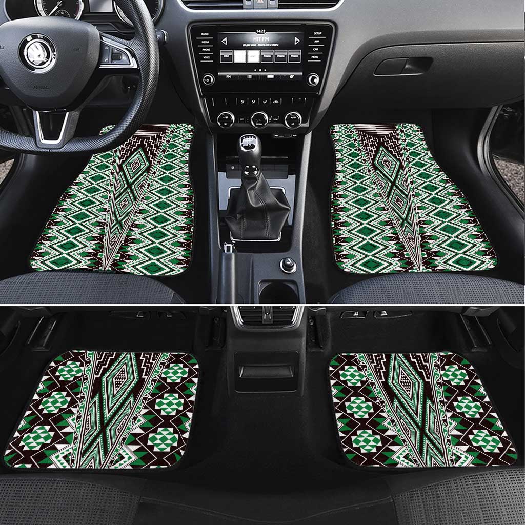 Green Aotearoa Tukutuku and Poutama Motif Car Mats LT03 Set 4pcs Green - Polynesian Pride