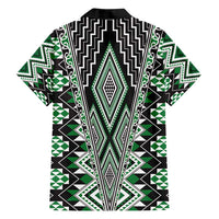 Green Aotearoa Tukutuku and Poutama Motif Family Matching Long Sleeve Bodycon Dress and Hawaiian Shirt