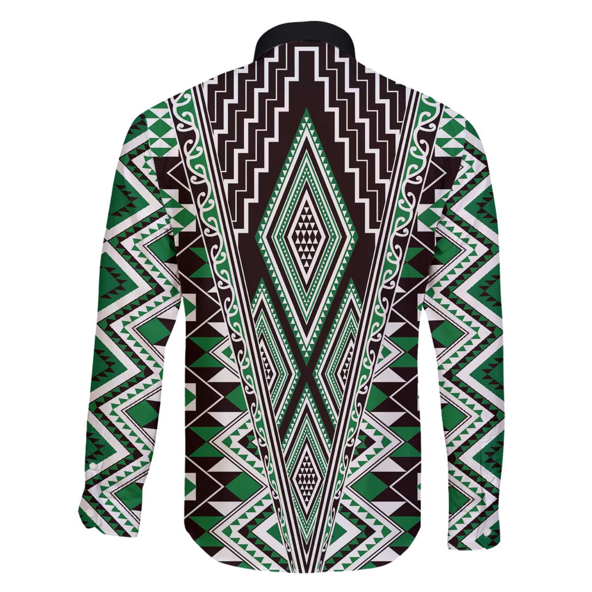 Green Aotearoa Tukutuku and Poutama Motif Family Matching Off The Shoulder Long Sleeve Dress and Hawaiian Shirt