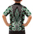 Green Aotearoa Tukutuku and Poutama Motif Family Matching Off Shoulder Maxi Dress and Hawaiian Shirt