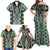 Green Aotearoa Tukutuku and Poutama Motif Family Matching Off Shoulder Maxi Dress and Hawaiian Shirt