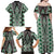 Green Aotearoa Tukutuku and Poutama Motif Family Matching Off Shoulder Maxi Dress and Hawaiian Shirt