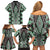 Green Aotearoa Tukutuku and Poutama Motif Family Matching Off Shoulder Short Dress and Hawaiian Shirt