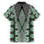 Green Aotearoa Tukutuku and Poutama Motif Family Matching Off Shoulder Short Dress and Hawaiian Shirt