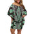 Green Aotearoa Tukutuku and Poutama Motif Family Matching Off Shoulder Short Dress and Hawaiian Shirt