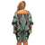 Green Aotearoa Tukutuku and Poutama Motif Family Matching Off Shoulder Short Dress and Hawaiian Shirt