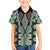 Green Aotearoa Tukutuku and Poutama Motif Family Matching Off Shoulder Short Dress and Hawaiian Shirt