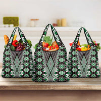Green Aotearoa Tukutuku and Poutama Motif Grocery Bag LT03 3-pack One Size Green - Polynesian Pride