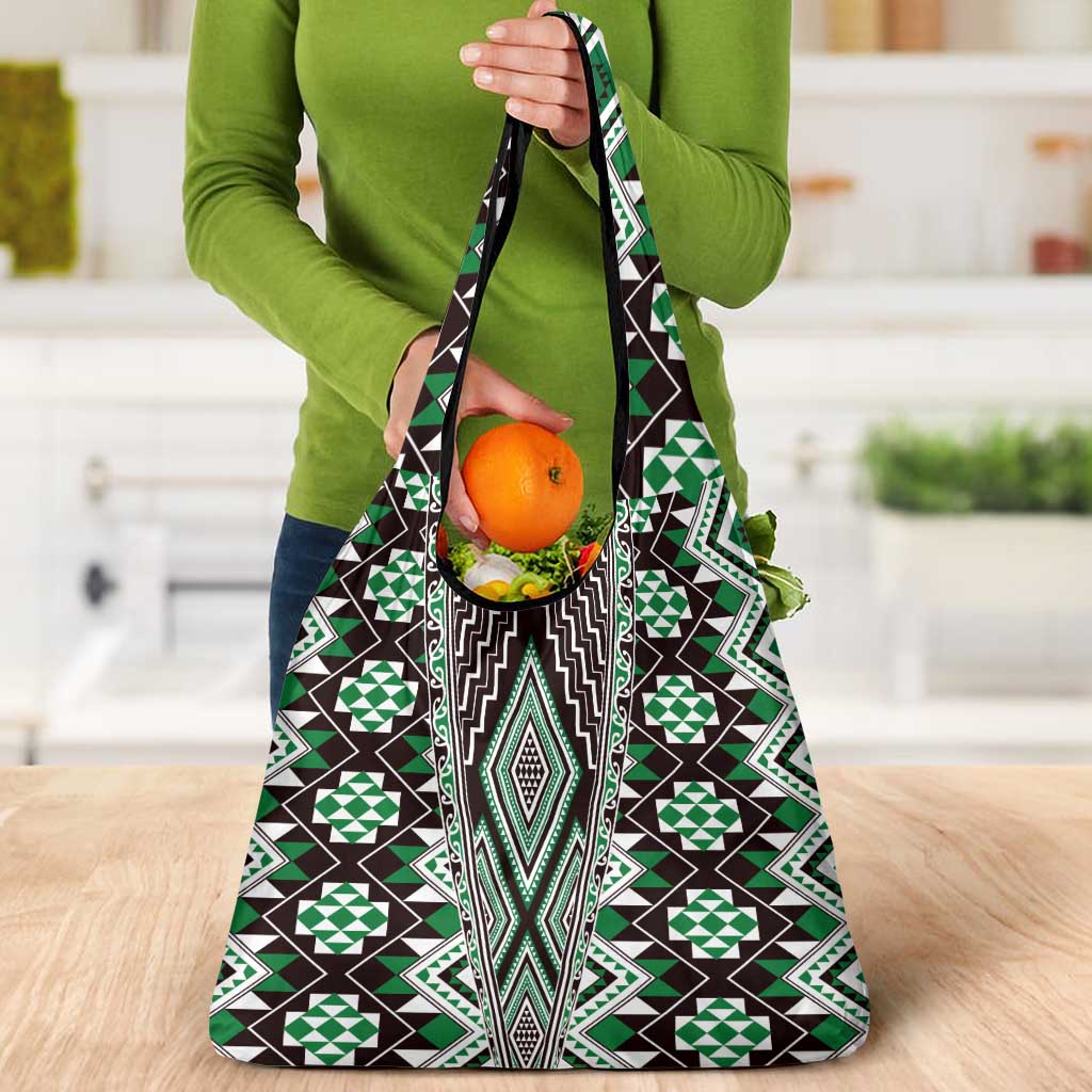 Green Aotearoa Tukutuku and Poutama Motif Grocery Bag LT03 - Polynesian Pride