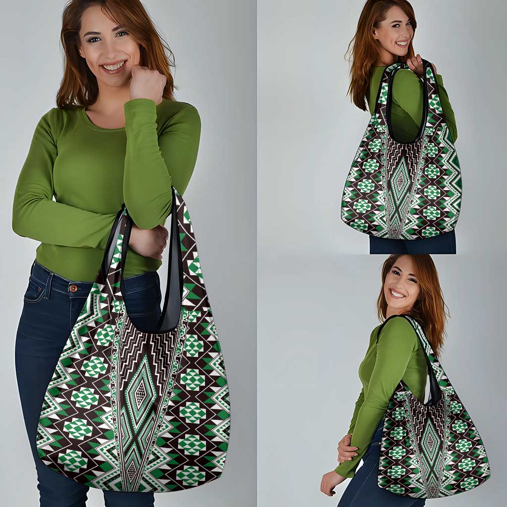 Green Aotearoa Tukutuku and Poutama Motif Grocery Bag LT03 - Polynesian Pride