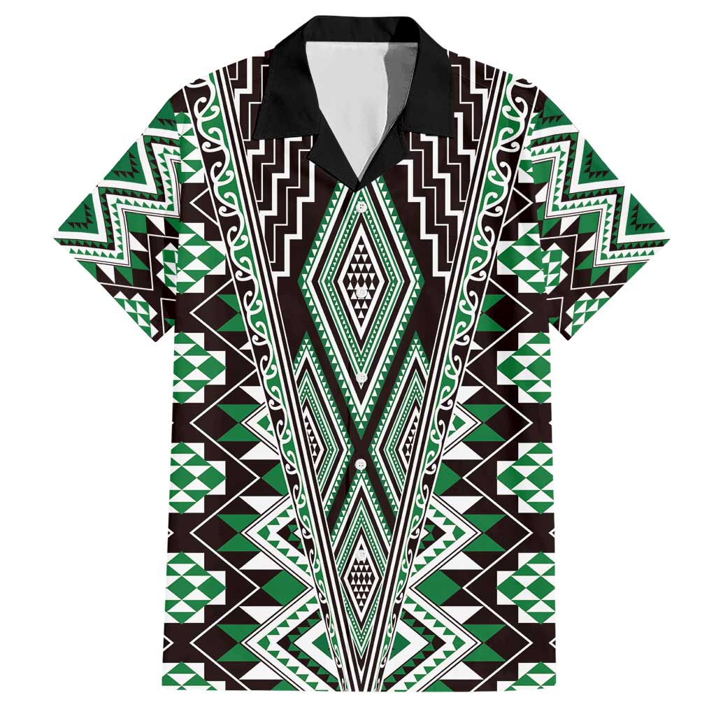 Green Aotearoa Tukutuku and Poutama Motif Hawaiian Shirt LT03 Green - Polynesian Pride