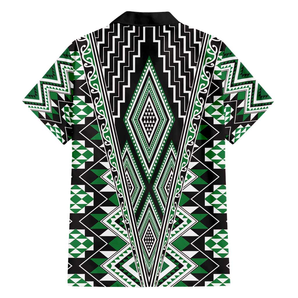 Green Aotearoa Tukutuku and Poutama Motif Hawaiian Shirt LT03 - Polynesian Pride
