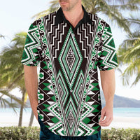 Green Aotearoa Tukutuku and Poutama Motif Hawaiian Shirt LT03 - Polynesian Pride