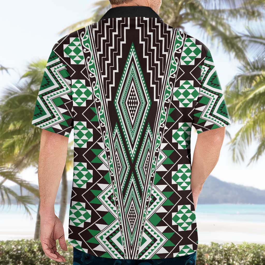 Green Aotearoa Tukutuku and Poutama Motif Hawaiian Shirt LT03 - Polynesian Pride