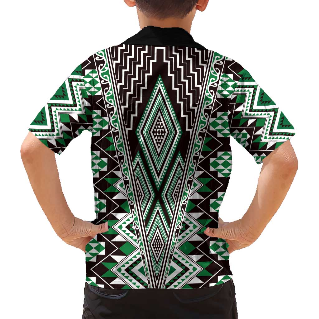 Green Aotearoa Tukutuku and Poutama Motif Hawaiian Shirt LT03 - Polynesian Pride