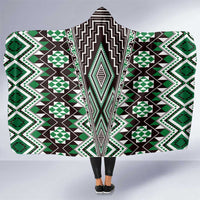 Green Aotearoa Tukutuku and Poutama Motif Hooded Blanket LT03 One Size Green - Polynesian Pride