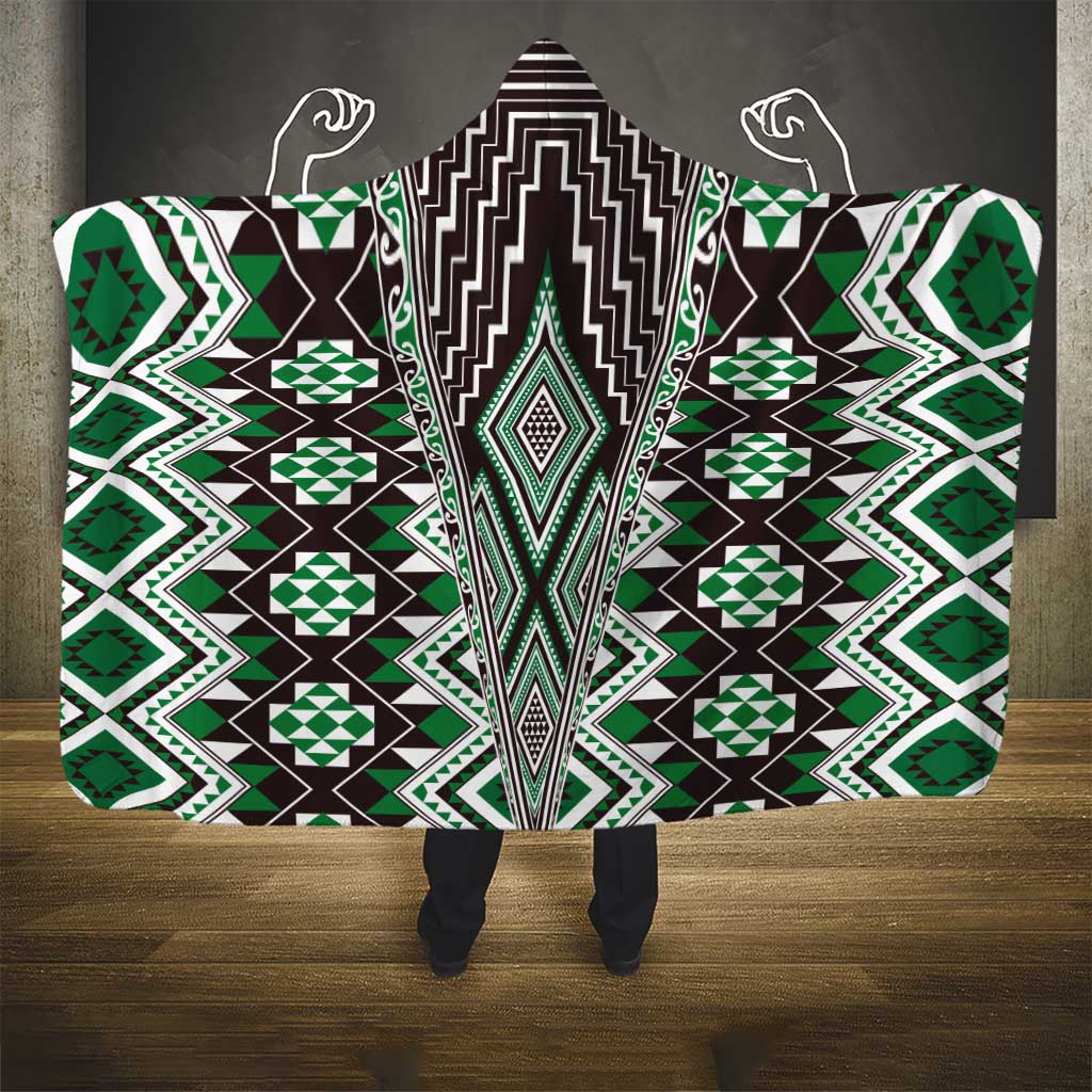 Green Aotearoa Tukutuku and Poutama Motif Hooded Blanket LT03 - Polynesian Pride