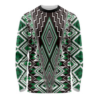 Green Aotearoa Tukutuku and Poutama Motif Long Sleeve Shirt LT03 Unisex Green - Polynesian Pride