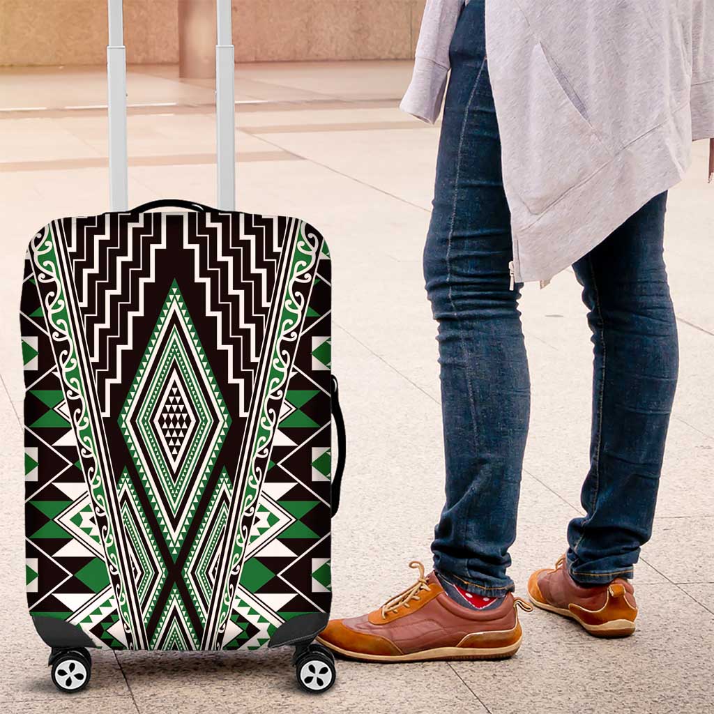 Green Aotearoa Tukutuku and Poutama Motif Luggage Cover