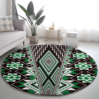 Green Aotearoa Tukutuku and Poutama Motif Round Carpet