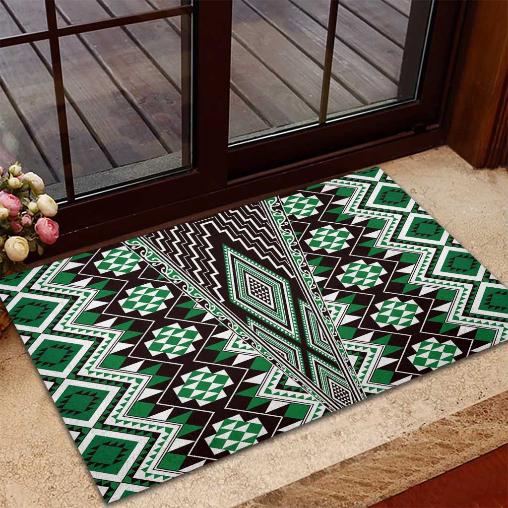 Green Aotearoa Tukutuku and Poutama Motif Rubber Doormat LT03 - Polynesian Pride