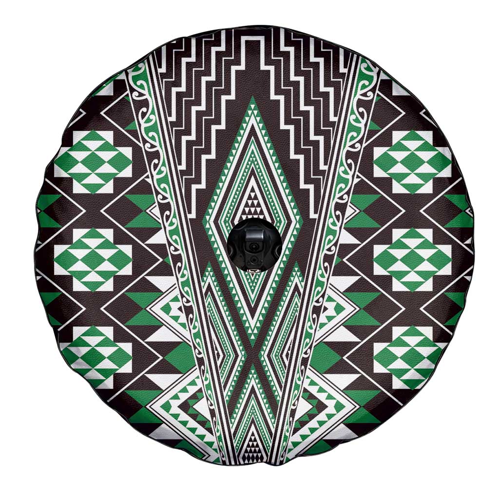 Green Aotearoa Tukutuku and Poutama Motif Spare Tire Cover