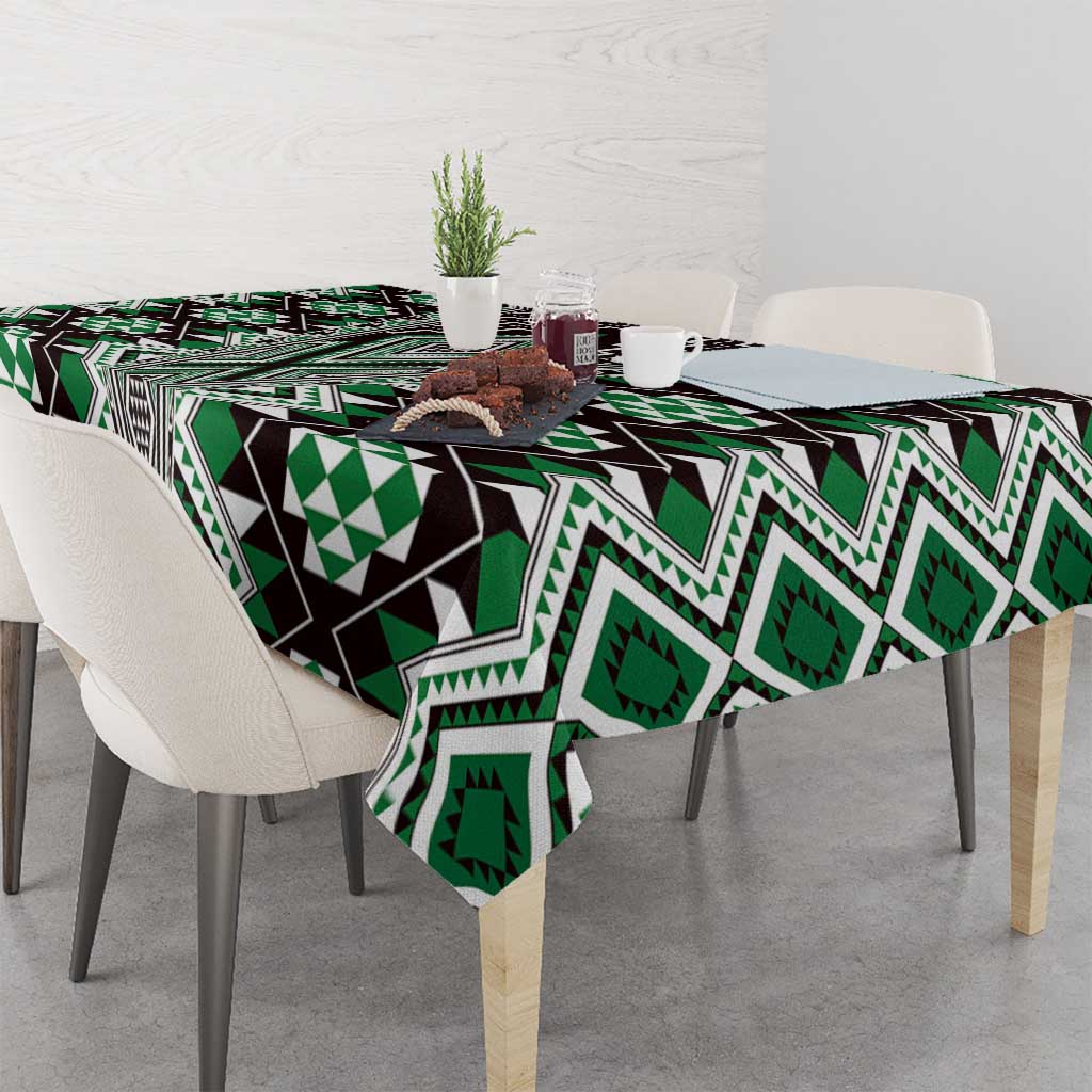 Green Aotearoa Tukutuku and Poutama Motif Tablecloth LT03 - Polynesian Pride