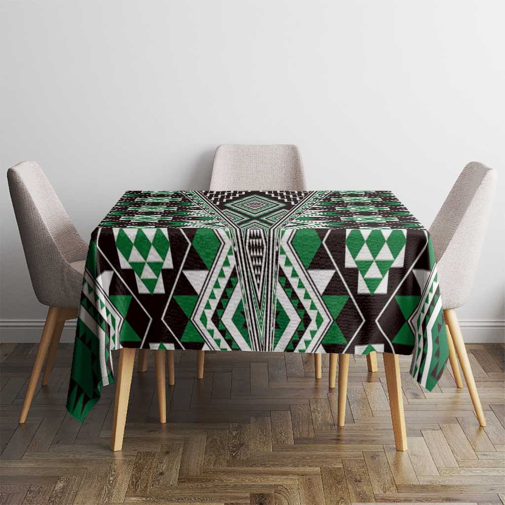Green Aotearoa Tukutuku and Poutama Motif Tablecloth LT03 - Polynesian Pride