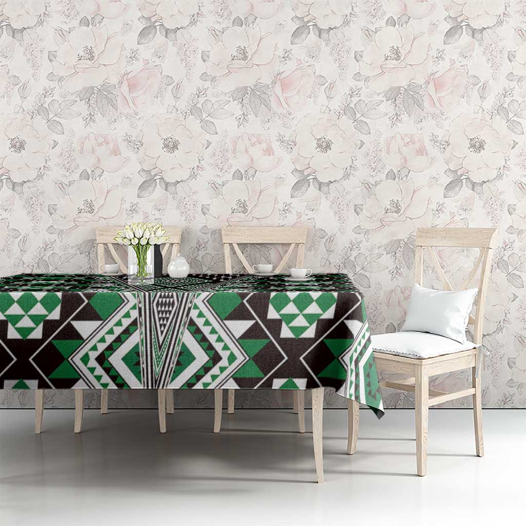 Green Aotearoa Tukutuku and Poutama Motif Tablecloth LT03 - Polynesian Pride