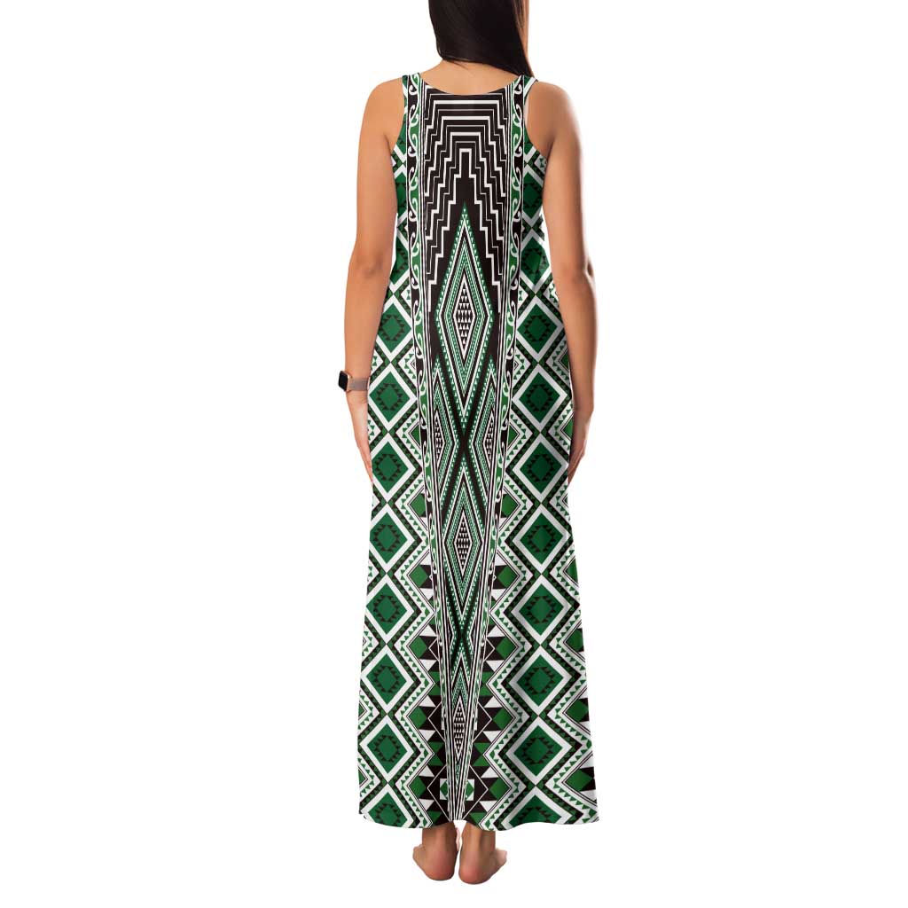 Green Aotearoa Tukutuku and Poutama Motif Tank Maxi Dress LT03 - Polynesian Pride