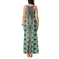 Green Aotearoa Tukutuku and Poutama Motif Tank Maxi Dress LT03 - Polynesian Pride
