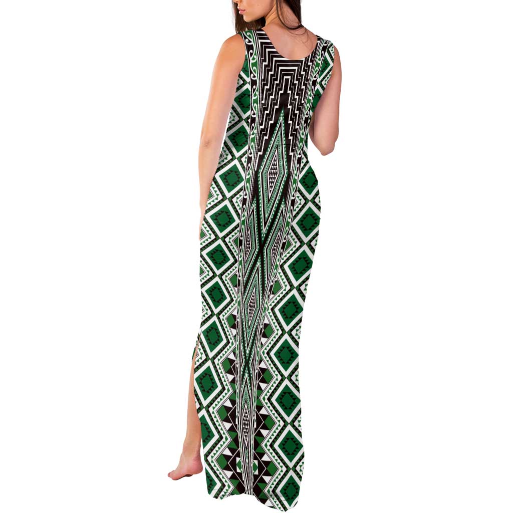 Green Aotearoa Tukutuku and Poutama Motif Tank Maxi Dress LT03 - Polynesian Pride
