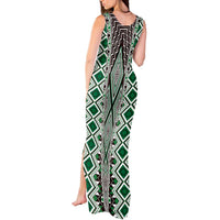 Green Aotearoa Tukutuku and Poutama Motif Tank Maxi Dress LT03 - Polynesian Pride