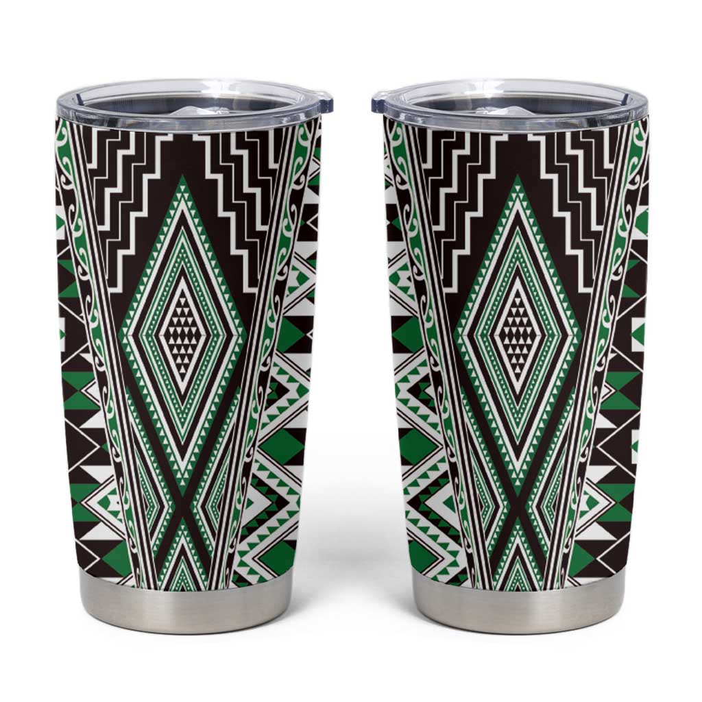 Green Aotearoa Tukutuku and Poutama Motif Tumbler Cup LT03 Green - Polynesian Pride