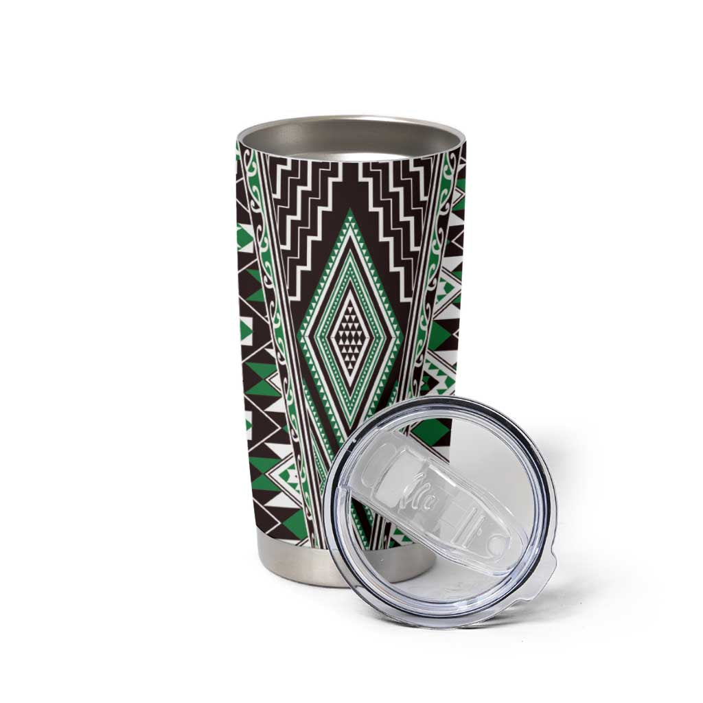 Green Aotearoa Tukutuku and Poutama Motif Tumbler Cup LT03 - Polynesian Pride