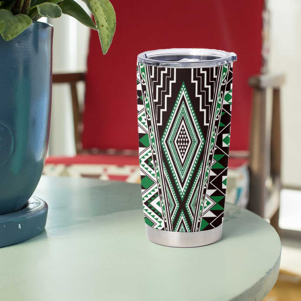 Green Aotearoa Tukutuku and Poutama Motif Tumbler Cup LT03 - Polynesian Pride