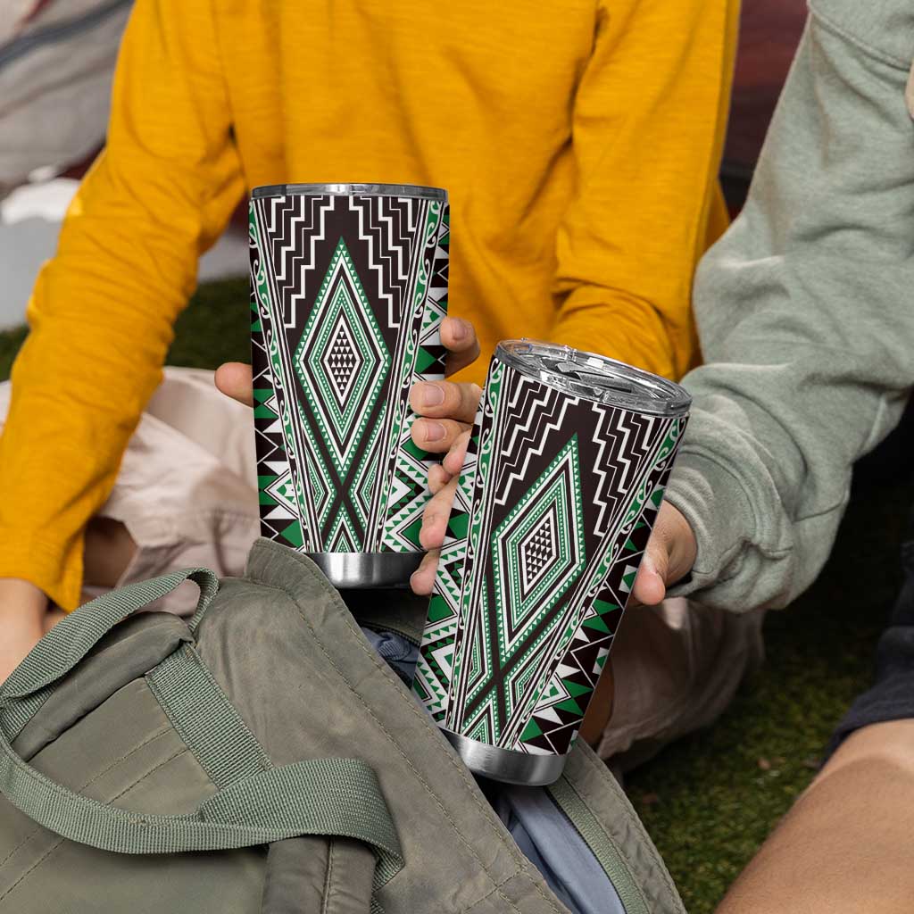 Green Aotearoa Tukutuku and Poutama Motif Tumbler Cup LT03 - Polynesian Pride