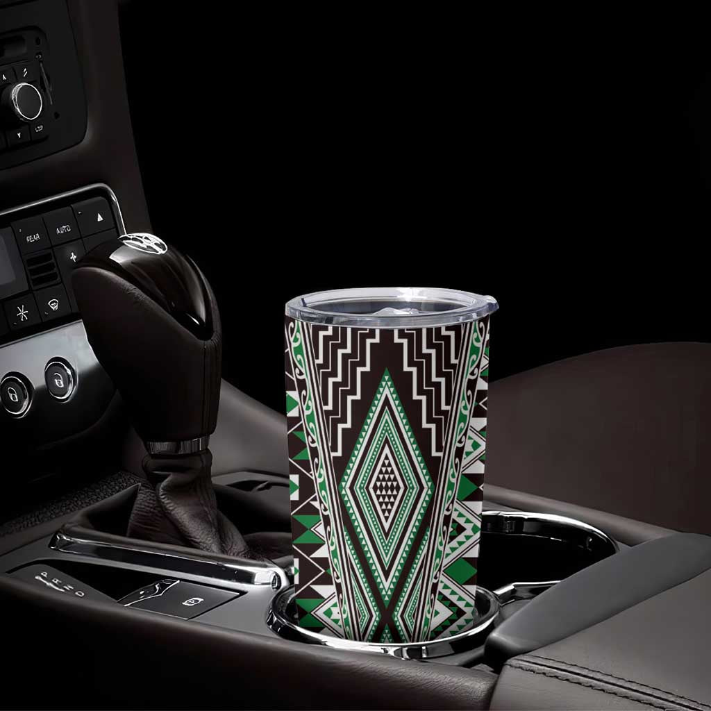 Green Aotearoa Tukutuku and Poutama Motif Tumbler Cup LT03 - Polynesian Pride