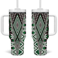 Green Aotearoa Tukutuku and Poutama Motif Tumbler With Handle LT03 One Size: 40 oz Green - Polynesian Pride