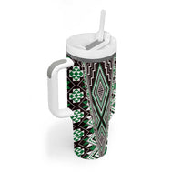 Green Aotearoa Tukutuku and Poutama Motif Tumbler With Handle LT03 - Polynesian Pride