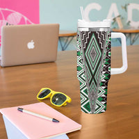 Green Aotearoa Tukutuku and Poutama Motif Tumbler With Handle LT03 - Polynesian Pride