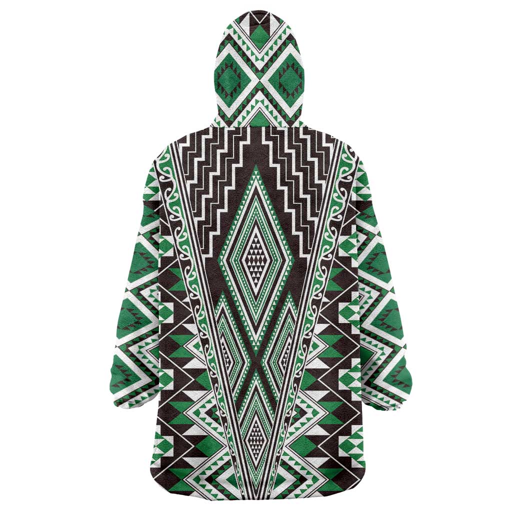 Green Aotearoa Tukutuku and Poutama Motif Wearable Blanket Hoodie LT03 - Polynesian Pride