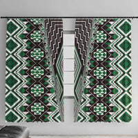 Green Aotearoa Tukutuku and Poutama Motif Window Curtain LT03 With Hooks Green - Polynesian Pride