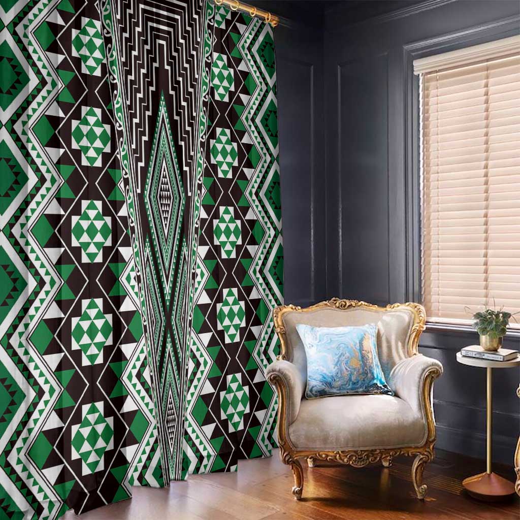 Green Aotearoa Tukutuku and Poutama Motif Window Curtain LT03 - Polynesian Pride