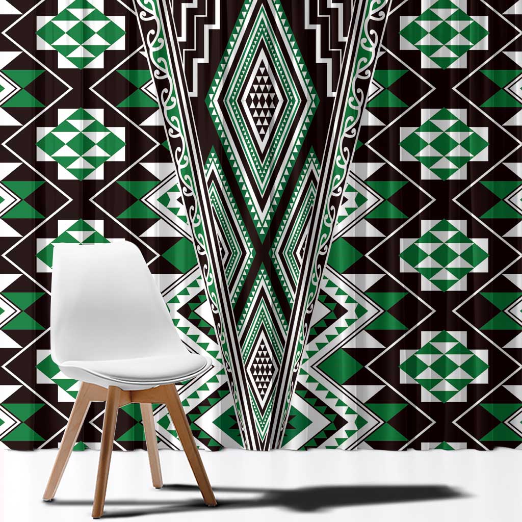 Green Aotearoa Tukutuku and Poutama Motif Window Curtain LT03 - Polynesian Pride