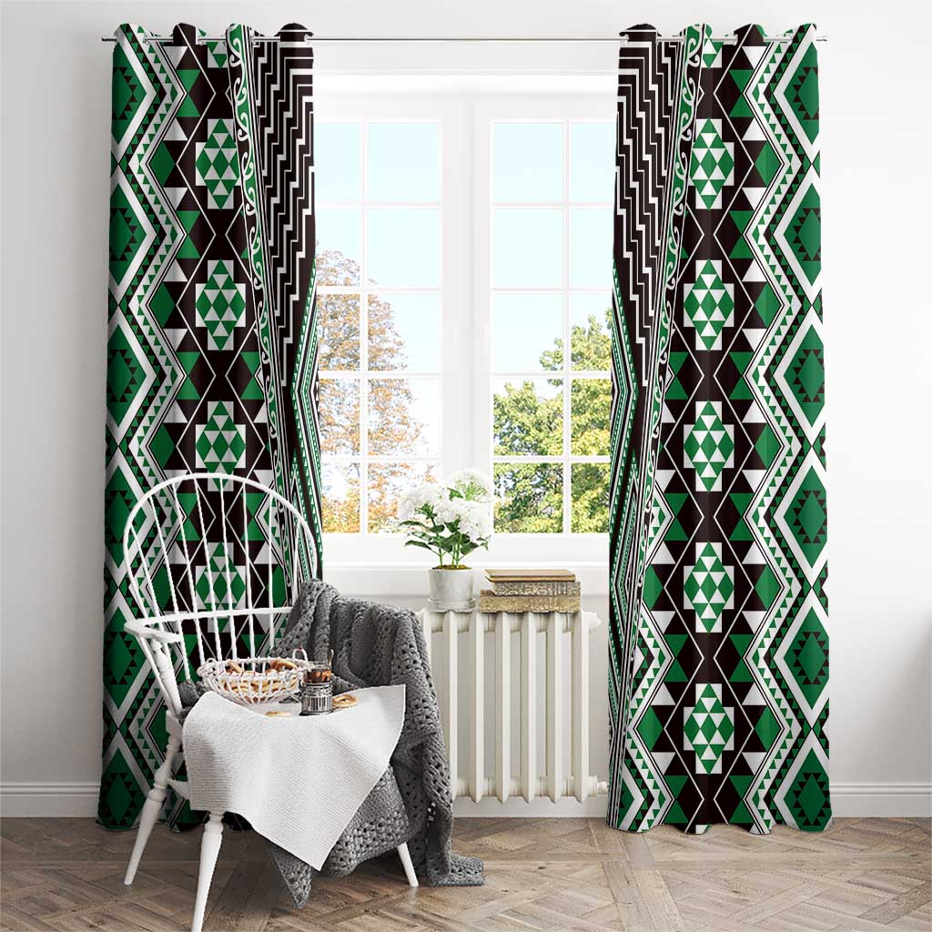Green Aotearoa Tukutuku and Poutama Motif Window Curtain LT03 - Polynesian Pride