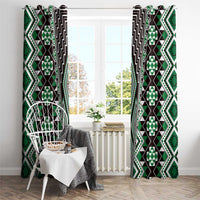 Green Aotearoa Tukutuku and Poutama Motif Window Curtain LT03 - Polynesian Pride