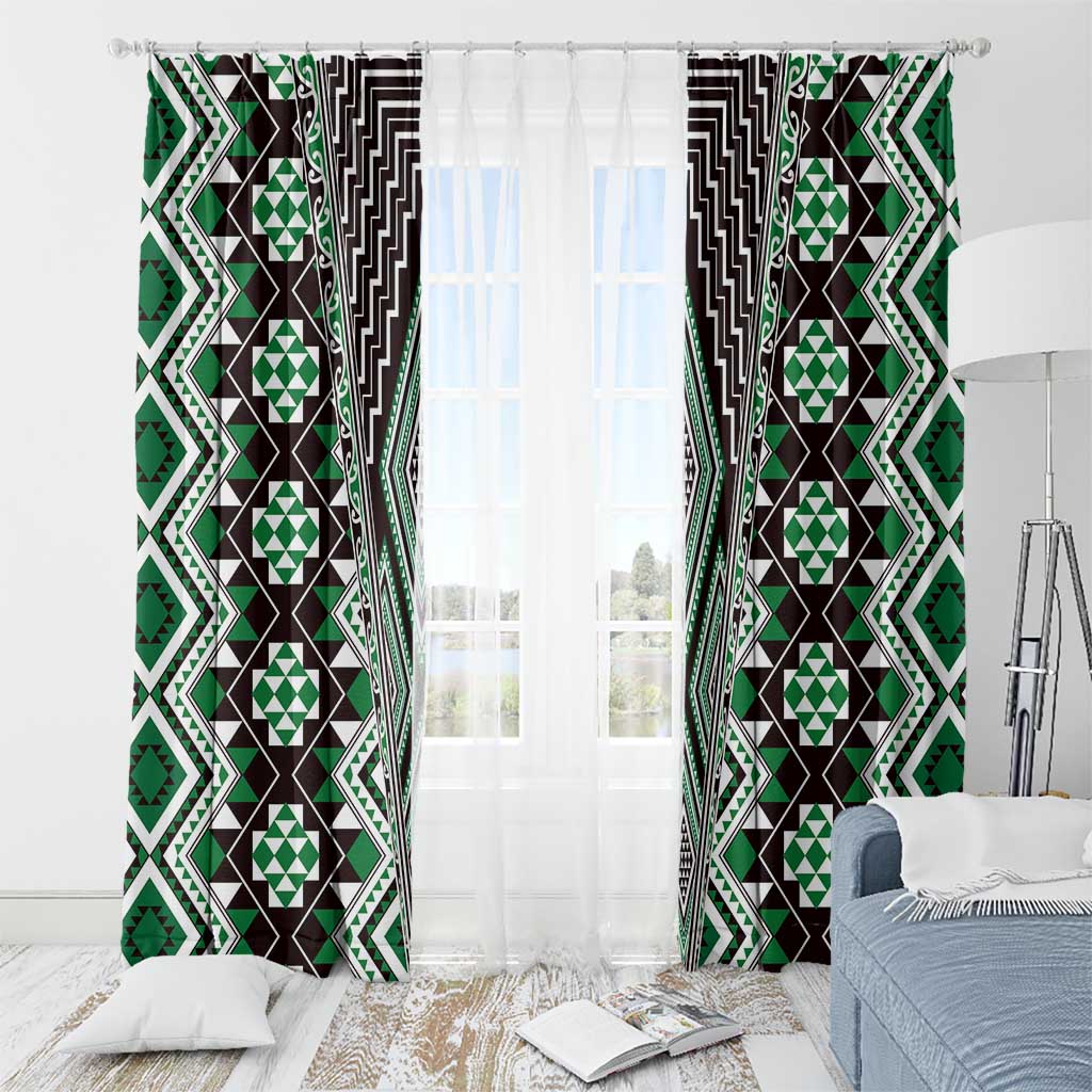 Green Aotearoa Tukutuku and Poutama Motif Window Curtain LT03 - Polynesian Pride